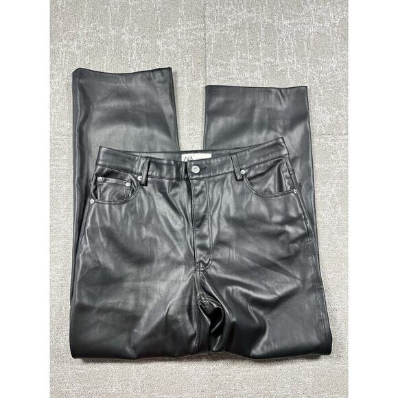 Zara Black Fuax leather Straight Leg Womens Pants Size 8 - Picture 1 of 8